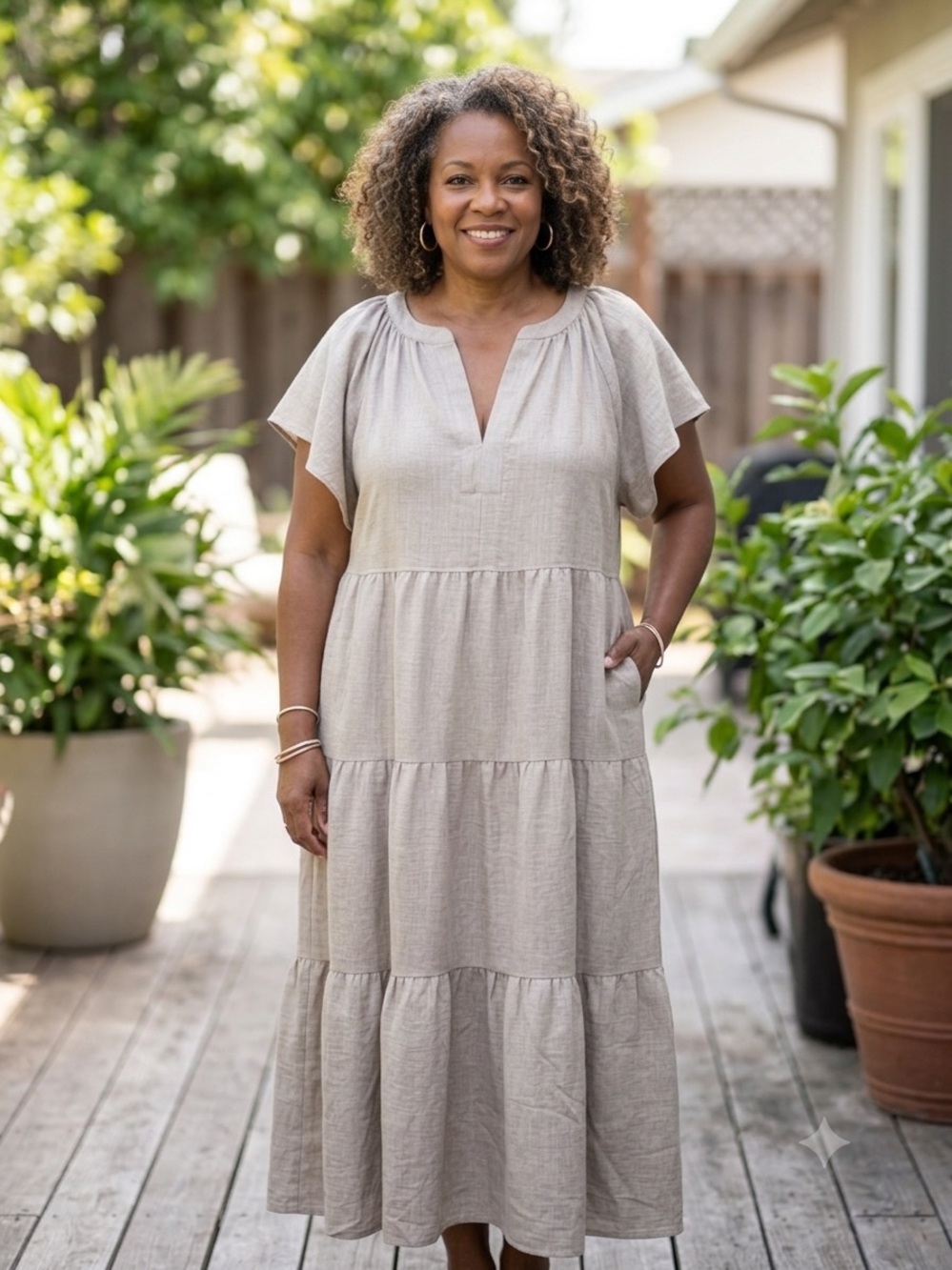 Emma & Michele Beige/Taupe Tiered Casual Dress 2XL